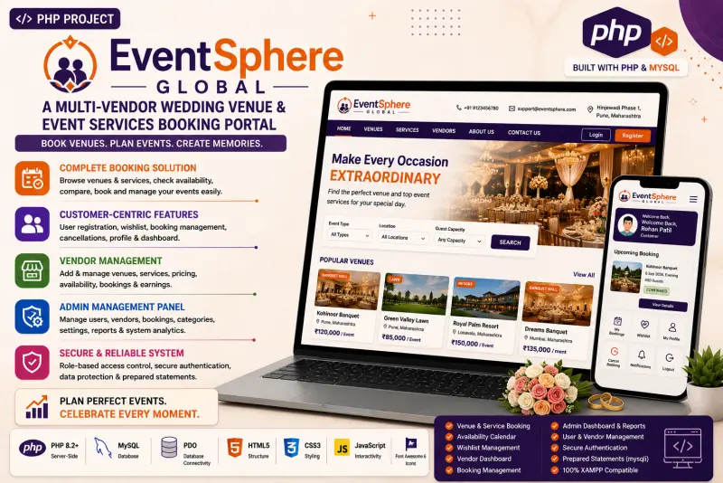 EventSphere Global – Multi-Vendor Wedding Venue & Event Services Booking Portal
